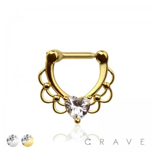 CZ HEART LACEY SEPTUM HINGED CLICKER